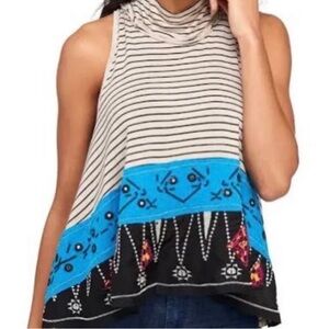 Free People We The Free Striped Tank Top with Blue and Black Accents medium